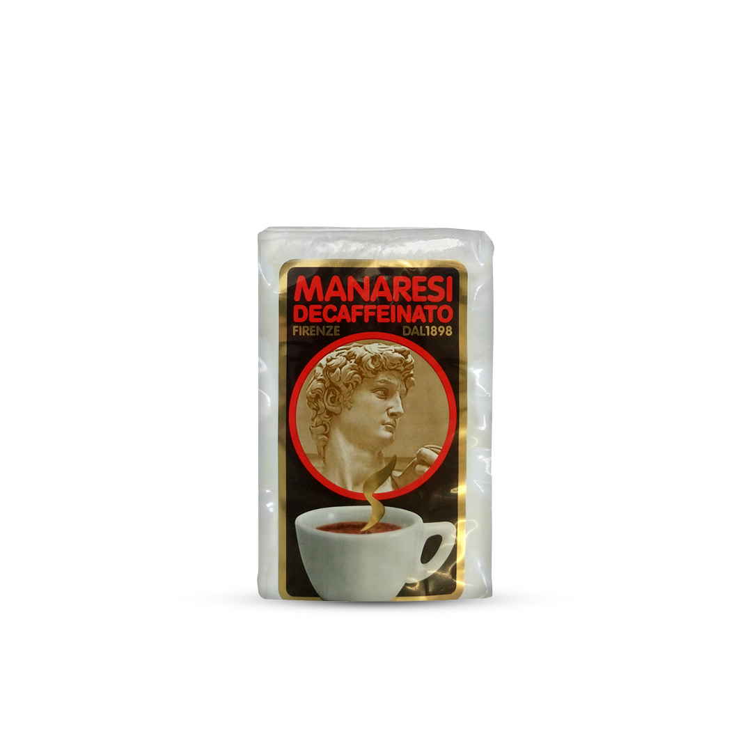 Vakuumverpackung 250 g entkoffeinierter Kaffee, klassisches italienisches Aroma (mittlere Mahlung). Mindestens 50% Arabica